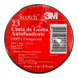 Cinta Scotch 23 3M goma 19mmx5mtsx0.76mm, Negra Autofundente