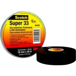 Cinta Aislante Scotch Super 33+ 3M 19x0.18mm Rollo 20m negra