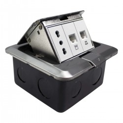 Caja de Piso, pop-up, metal, 1enchufe 10/16A +RJ45 +RJ11