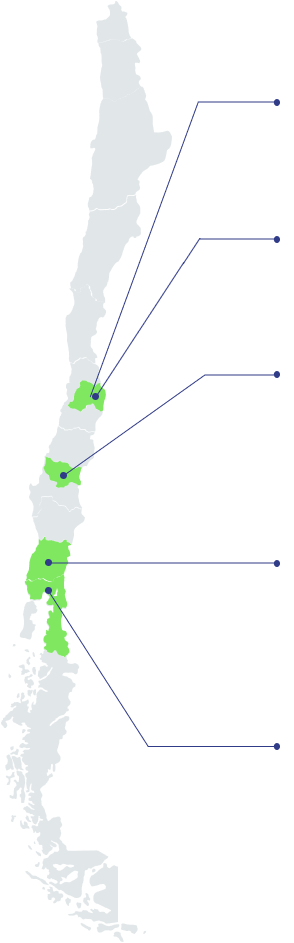 Mapa sucursales NDU Ingeniería en Chile